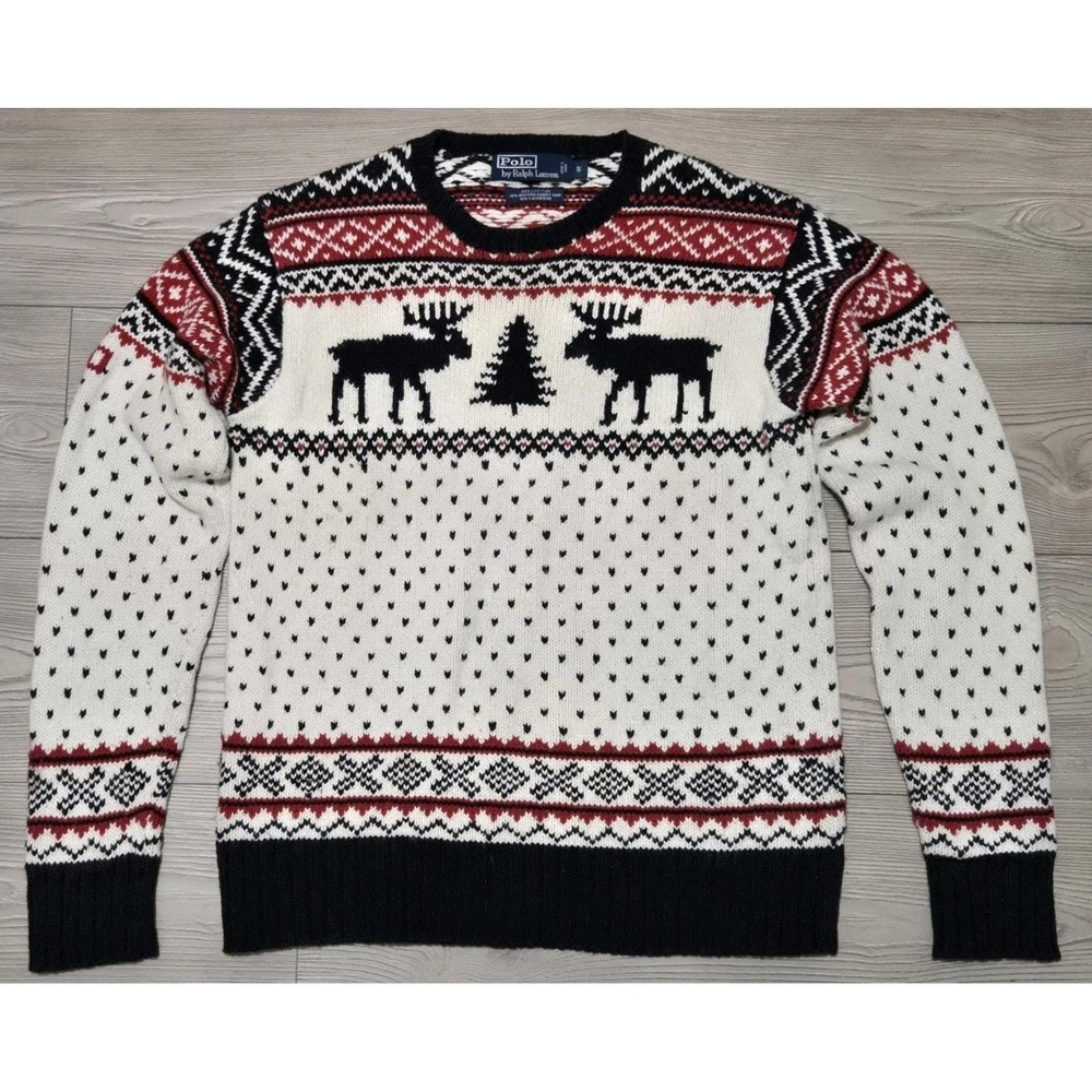 Vintage Polo Ralph Lauren Sweater Small Angora Rabbit Cashmere Fair Isle Moose